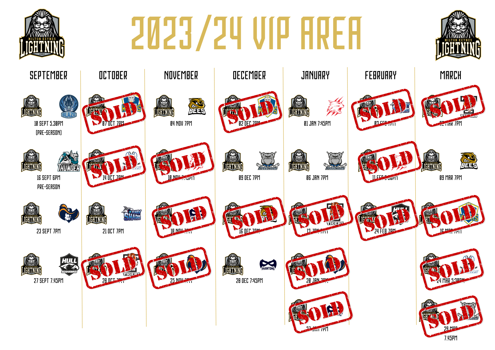 Fixtures Only – VIP sold