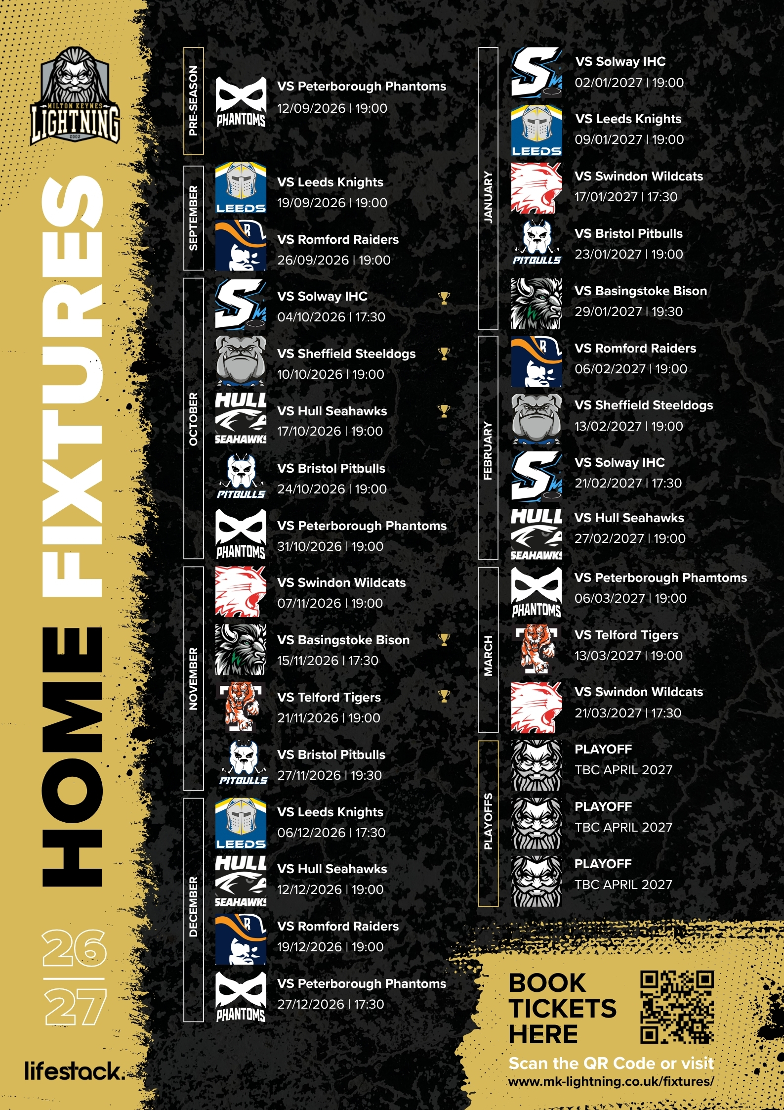 Home & Extra Games lifestack MK Lightning home fixtures 26/27